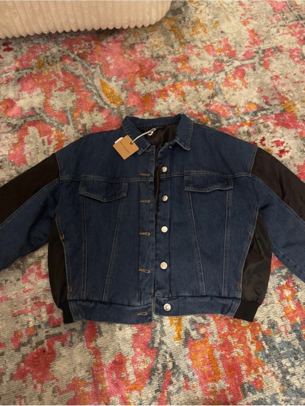 Blu Pepper Blue Denim Bomber Jacket with Black Sleeves